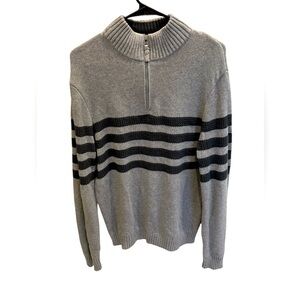 Tahari Men's 1/4 Zip Pullover Cotton Sweater Textured Stripes Size Medium